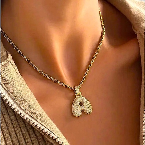 ☃️BOGO50%☃️🆕✨GOLD A ✨BUBBLE LETTER INITIAL NECKLACE - Picture 5 of 15